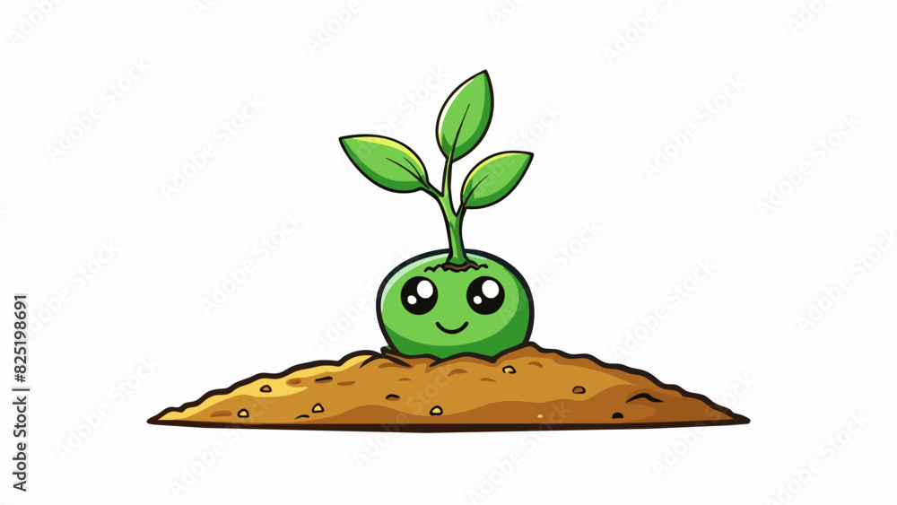 Wall mural A green sprout growing from the ground with a small leaf unfolding. This represents a yes to new beginnings and growth.. Cartoon Vector.