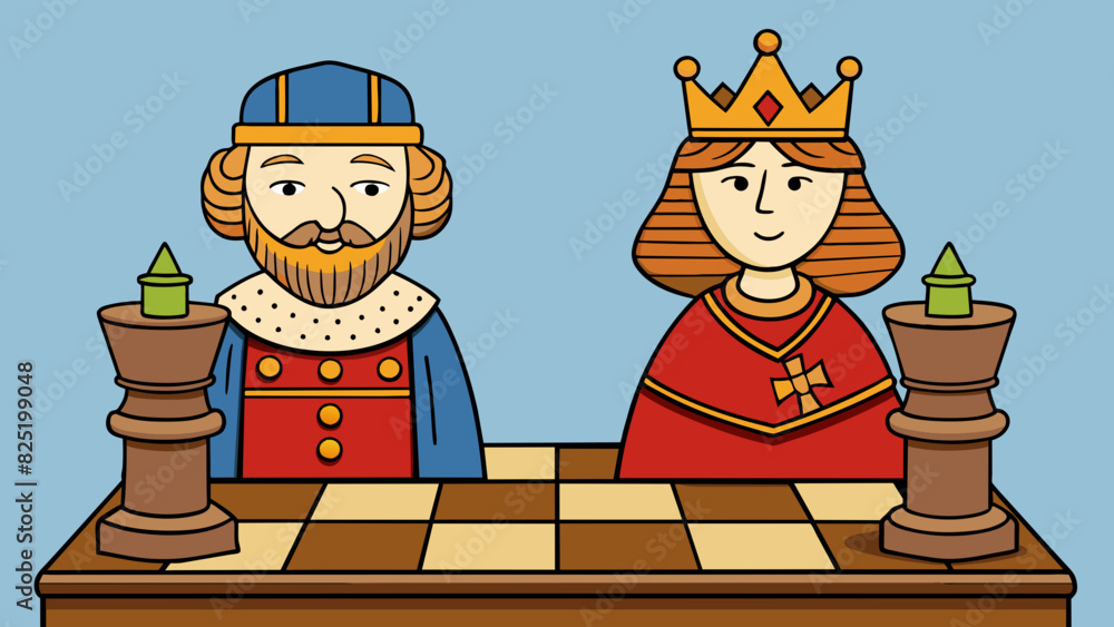 Poster a handcrafted wooden chess set with meticulously carved pieces in the shapes of medieval knights and