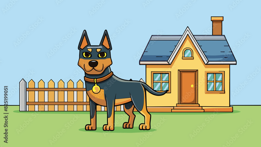 Poster A guard dog trained to bark and defend its territory provides physical security to a home or property.. Cartoon Vector.