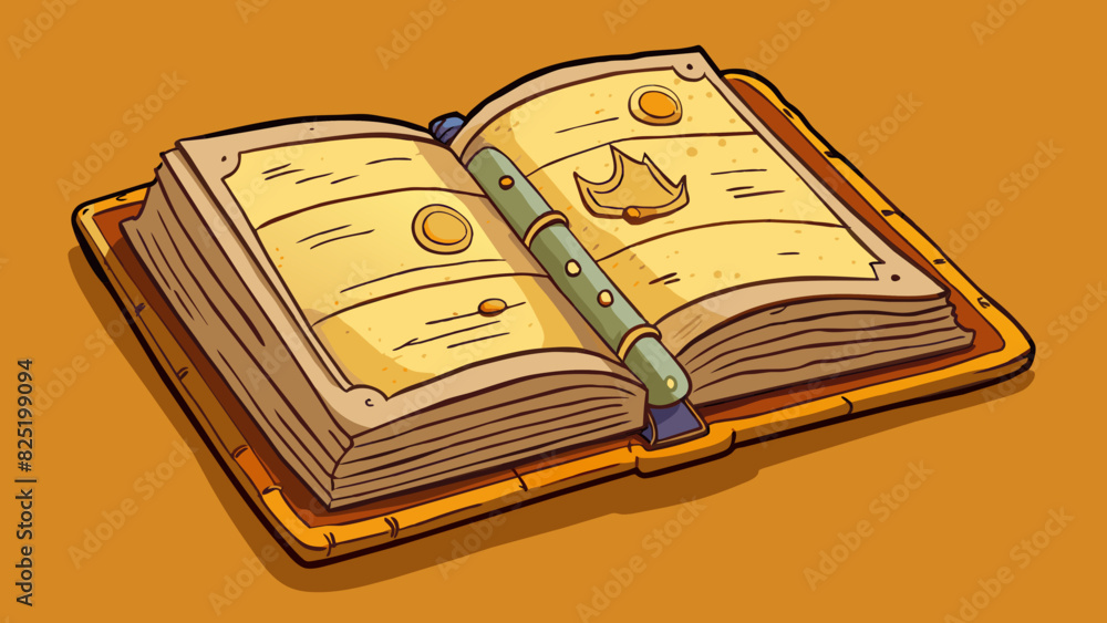 Poster a heavy leatherbound book lies open on a wooden table. its yellowed pages are filled with handwritte