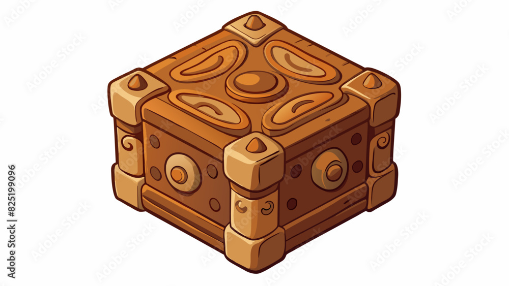 Poster A heavy squareshaped object made of wood with intricate carvings and a glossy finish.. Cartoon Vector.