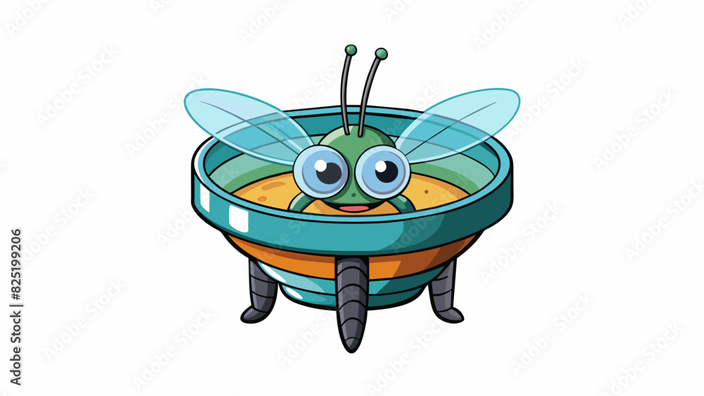 Poster A hollow circular object made of plastic with a sticky surface and two handles on either side. It is designed to flies and other insects inside and is. Cartoon Vector.