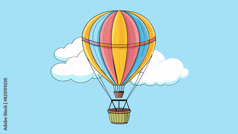 Poster a hot air balloon floating high in the sky with its colorful billowing canopy and sy basket dangling