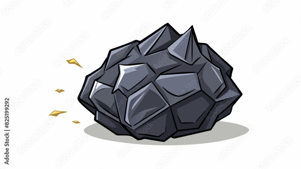 Poster A jagged black stone with sharp edges and irregular shapes. It feels rough to the touch and emits a dull thud when dropped on a hard surface.. Cartoon Vector.