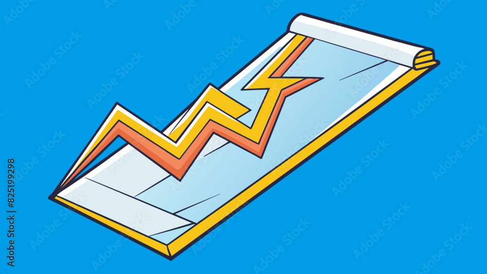 Poster A jagged line zigzagging across a piece of paper representing a bolt of lightning.. Cartoon Vector.