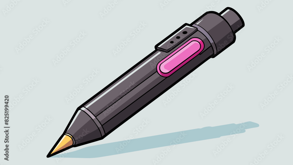 Poster A large black pen with a button on the side that when pressed raises the tip of the pen to reveal a pink highlighter.. Cartoon Vector.