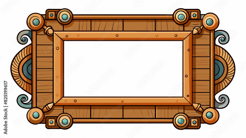 Poster A large rectangular frame made of wood and metal with intricate carvings and empty spaces used to display and protect valuable pieces of artwork or. Cartoon Vector.