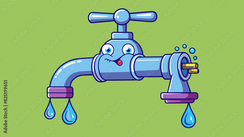 Poster A leaking faucet with a constant drip that cannot be stopped no matter how much it is tightened.. Cartoon Vector.