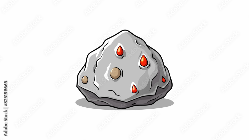 Poster a light gray stone with a pitted surface and a unique shape almost like a miniature mountain. it has