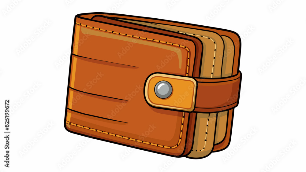 Poster A leather wallet This instance is a small accessory made of animal hide. It has a rectangular shape with rounded corners a foldable design and a. Cartoon Vector.