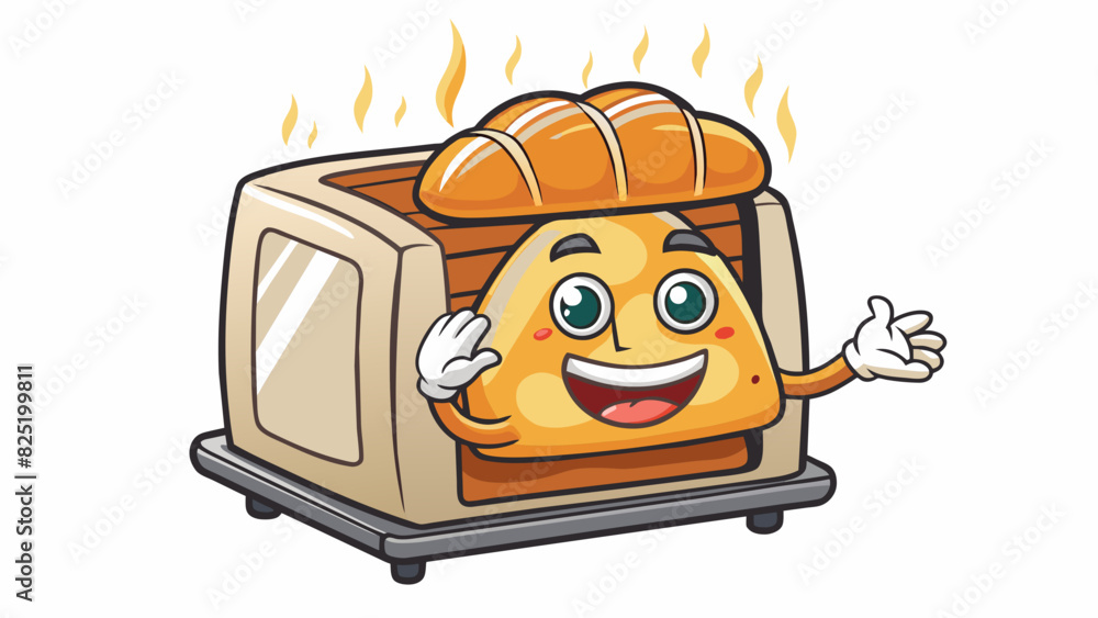 Poster A loaf of bread fresh out of the oven slowly expanding and rising in the warmth. Its crust turns a golden brown as it swells in size a delicious scent. Cartoon Vector.