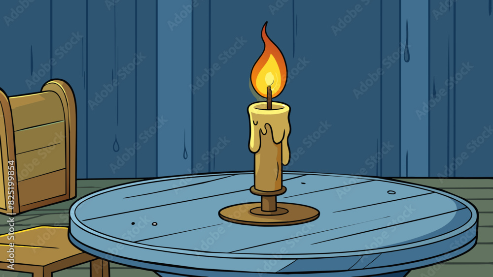 Poster a lone candle flickers in its final moments casting a dim warm light on a small dining table. the wa
