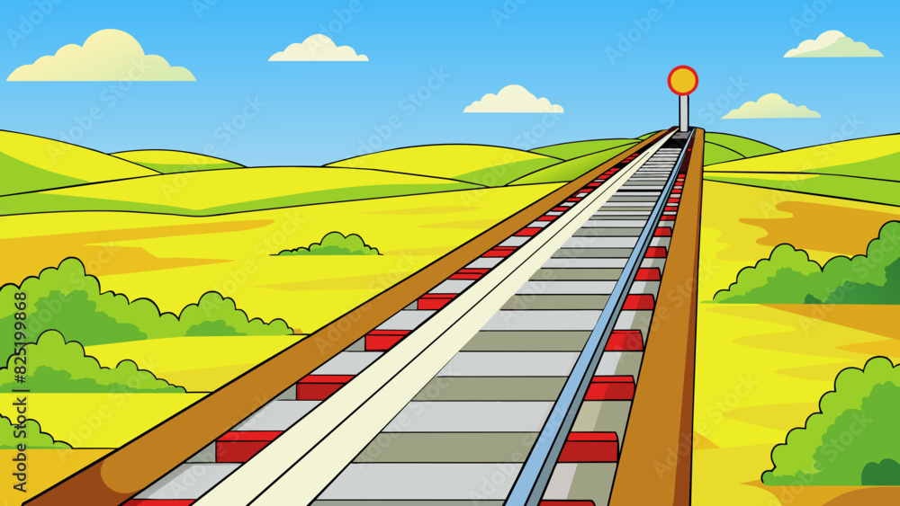 Poster a long metallic track stretched out across the countryside disappearing into the horizon. the rails 