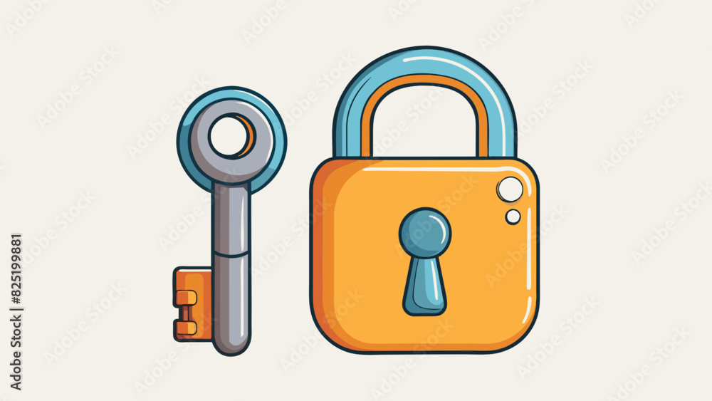 Poster A lock and a key The lock is a tough and secure metal mechanism while the key is a small intricate object. They have a complementary relationship as. Cartoon Vector.