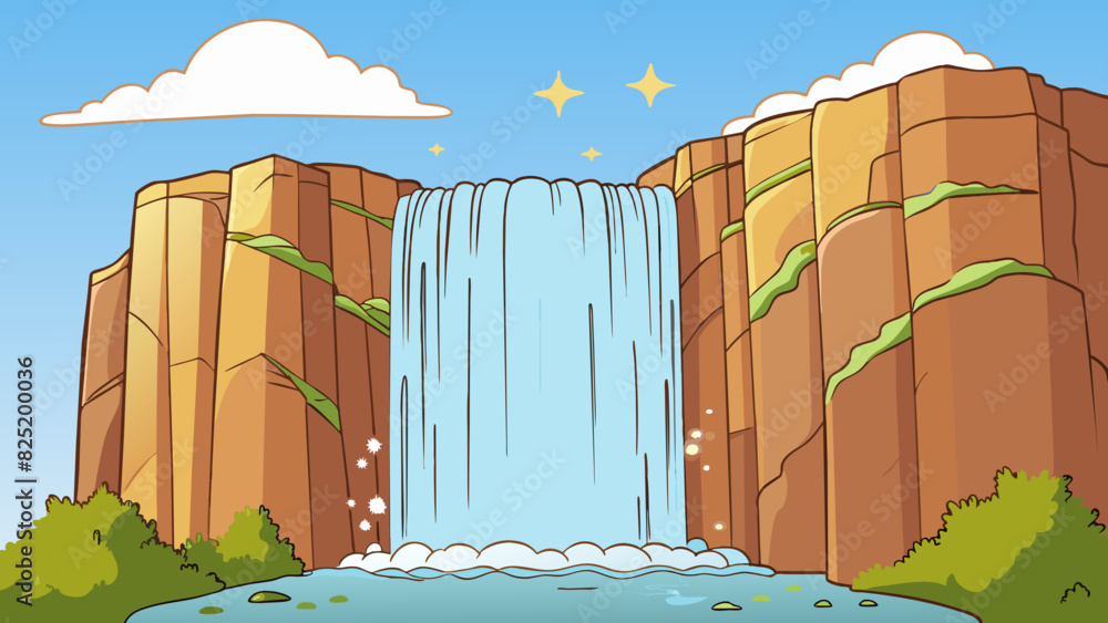 Poster a majestic waterfall cascading down a rocky cliff the water glittering in the sunlight and creating 