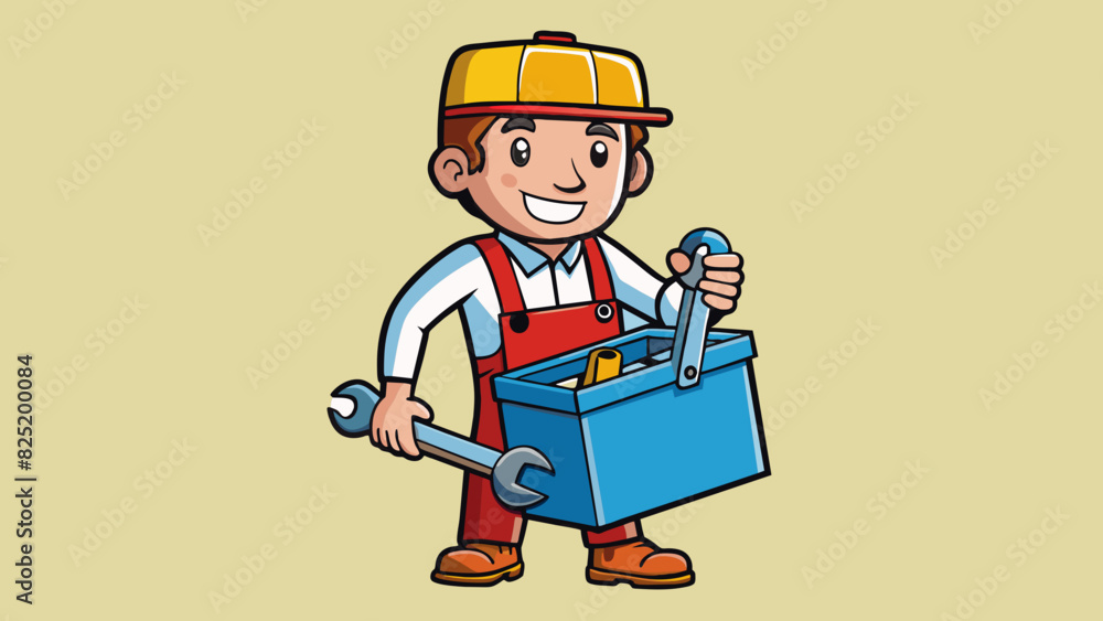 Poster a man carrying a box of tools in his arms carefully holding onto the handle to prevent it from slipp