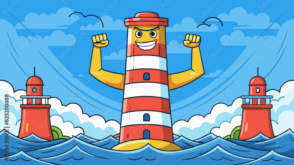 Poster A manager is like a lighthouse providing guidance and stability during turbulent times and helping their team stay on course.. Cartoon Vector.