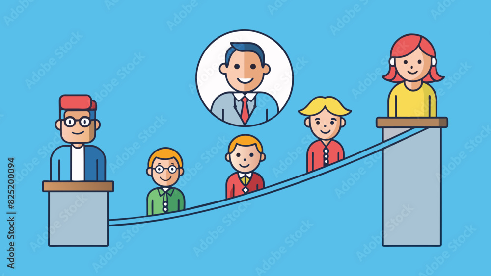 Poster A manager is like a bridge connecting their team to the companys vision and strategy and facilitating communication and understanding between the two.. Cartoon Vector.