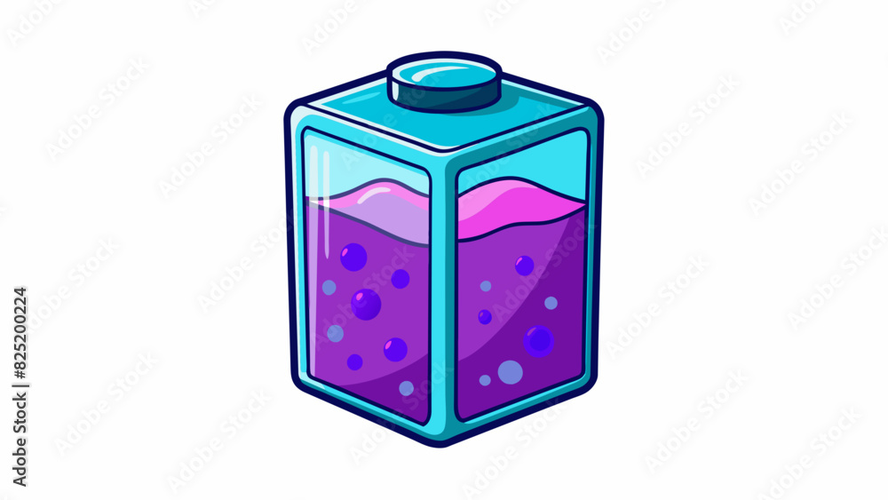 Poster a mediumsized transparent container filled with a thick bubbling liquid. the liquid changes color ev