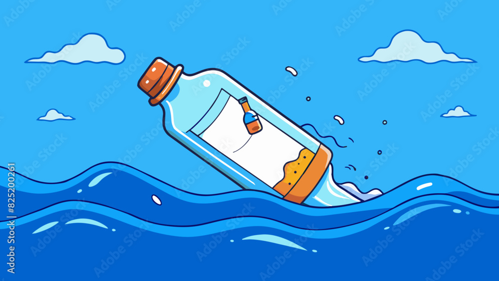 Leinwandbilder a message in a bottle floating in the ocean with a rolledup piece of paper inside. the bottle is mad