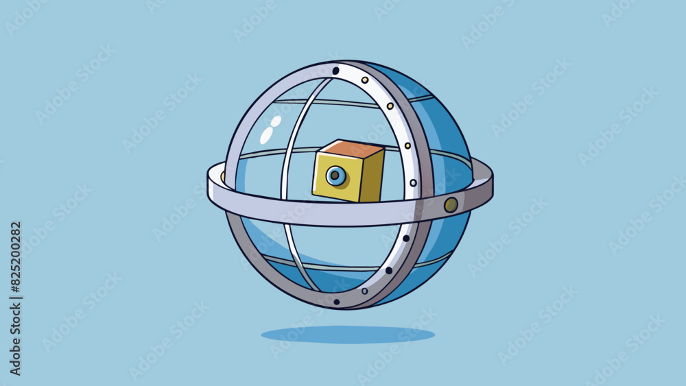 Aufkleber A metal sphere with a small window on one side revealing a tiny rotating wheel inside. When shaken the wheel moves and indicates a random number. Cartoon Vector.