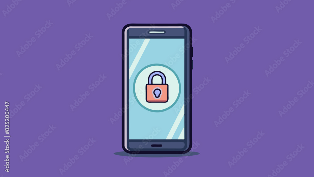 Poster a modern smartphone with a sleek black design its lock screen showing the current time in white lett
