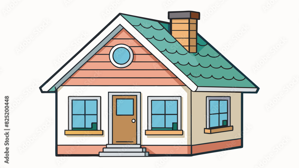 Poster a model of a house has a triangular roof rectangular windows and a front door with a door. the exter