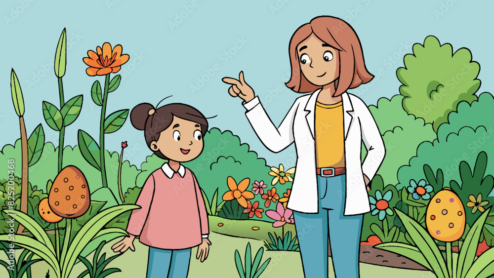 Poster a mother and daughter stroll through a botanical garden admiring the diverse array of flowers and pl