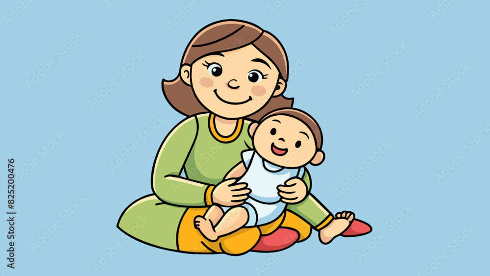 Poster a mother and a baby the mother is a nurturing and protective figure while the baby is small and depe