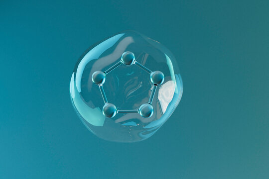 3D Render of Methane Molecule Encapsulated in Water Droplet