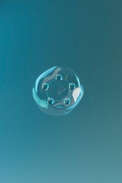 3D Render of Cyclohexane Molecule Model in Water Droplet