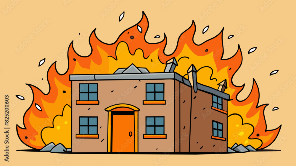 Poster an abandoned building was engulfed in flames the fire slowly consuming it from the inside out. the b