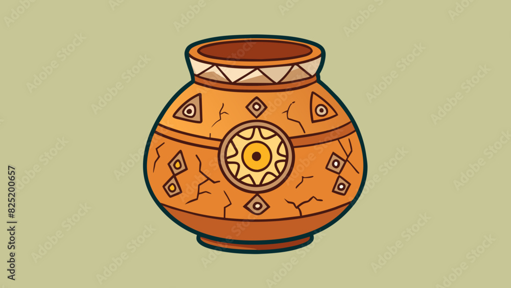 Poster an ancient clay pot adorned with intricate patterns and symbols serves as a vessel for both water an