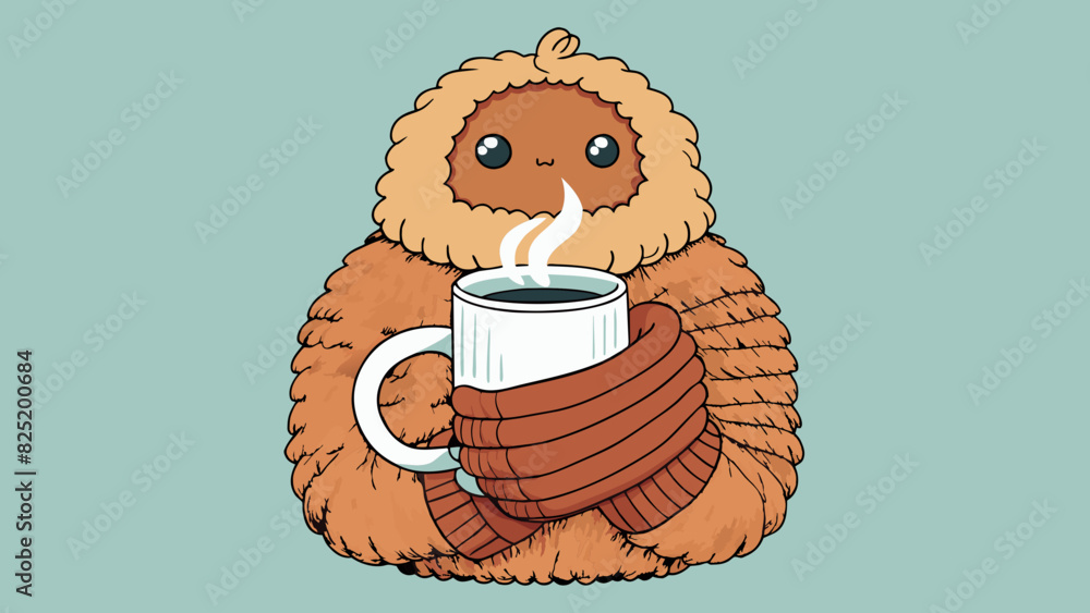 Poster an arm wrapped in a woolen sweater appears next holding a steaming mug of hot cocoa. the hand is ado