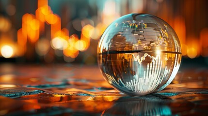 Crystal ball with financial chart for business and technology concepts