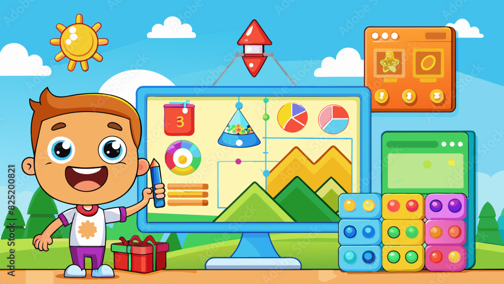 Poster An educational programme designed for children featuring interactive games and quizzes to help them understand basic concepts in math and science. The. Cartoon Vector.