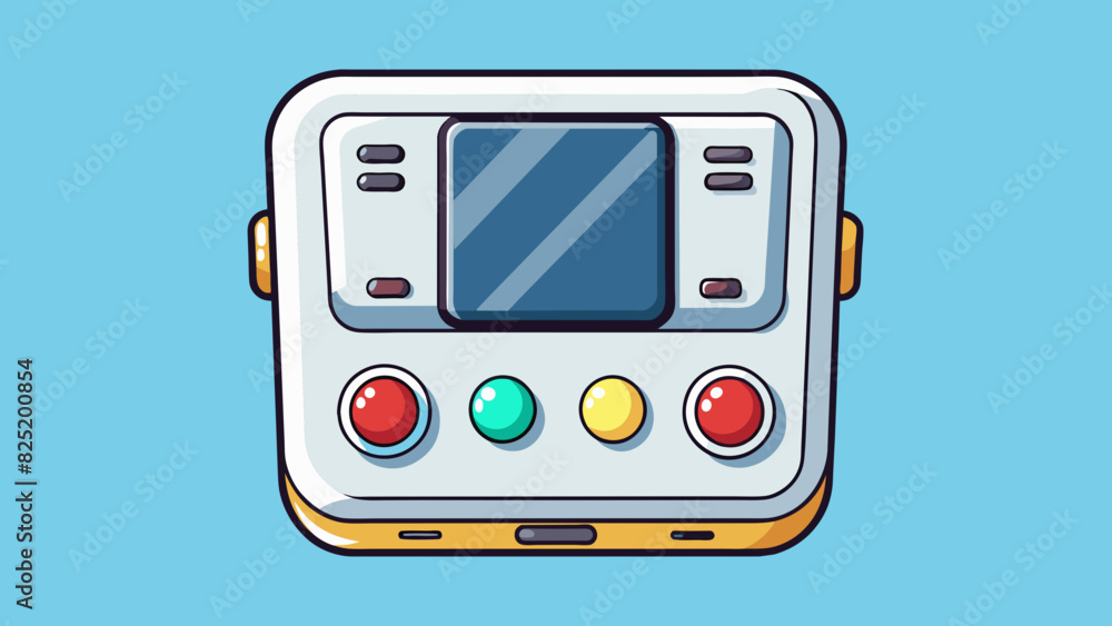 Aufkleber An electronic device with a white rectangular body a black screen and a series of round buttons on the bottom.. Cartoon Vector.
