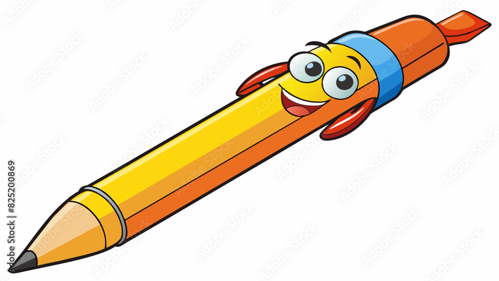 Poster An elongated object with a sharp pointed end and a handle used for writing and drawing. It is typically filled with ink or graphite and may come in. Cartoon Vector.