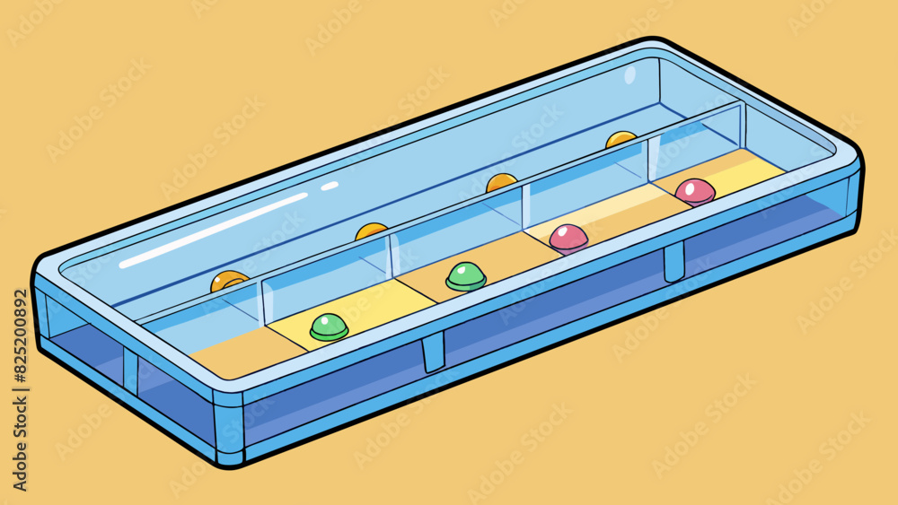 Aufkleber An elongated clear acrylic case with multiple compartments and a snap closure ideal for storing and organizing jewelry or small trinkets.. Cartoon Vector.