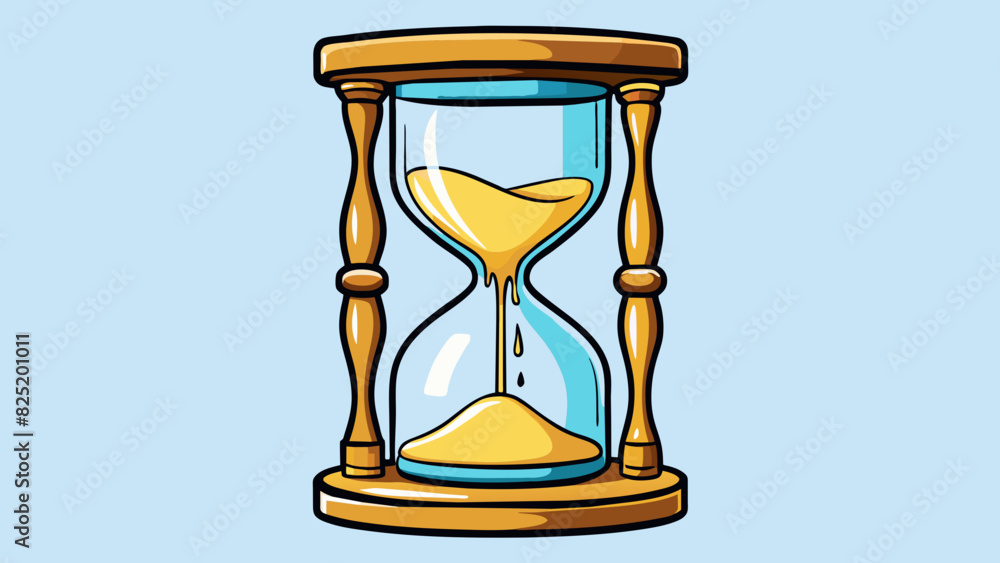 Sticker an hourglass with sand trickling from the top to the bottom indicating the passage of time and inevi