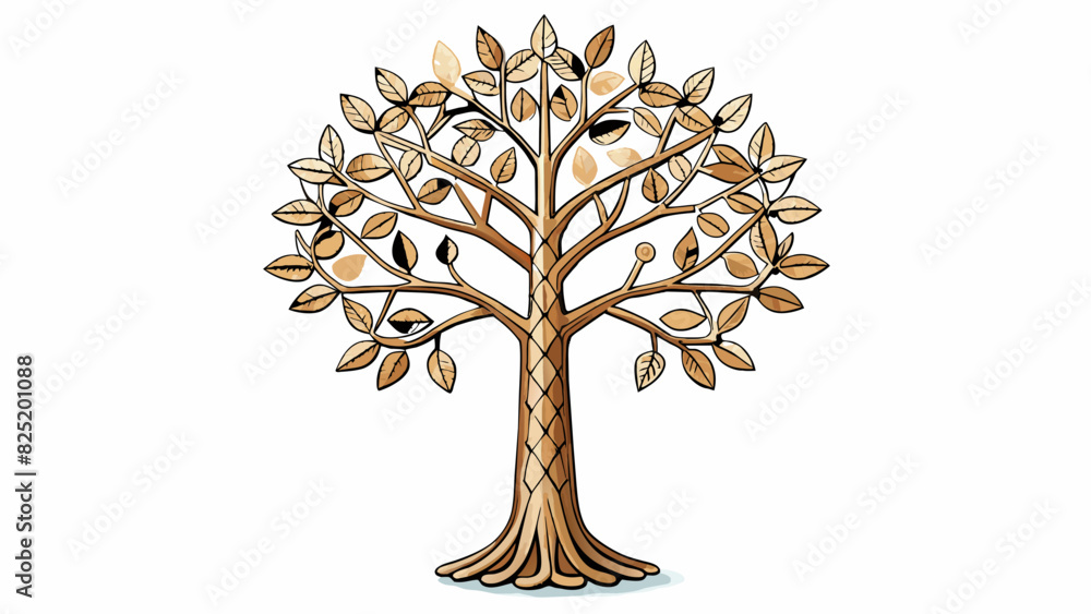 Poster An intricate sculpture of a tree made entirely out of metal wire with each branch and leaf carefully crafted to create a realistic and delicate. Cartoon Vector.