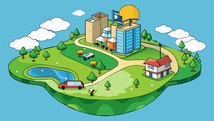 An exclusive golf course with pristine greens and luxurious amenities catering to a wealthy clientele. This represents the social and cultural capital. Cartoon Vector.