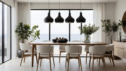 Fototapeta premium A modern and minimal dining room with table, interior design, dining room design, 