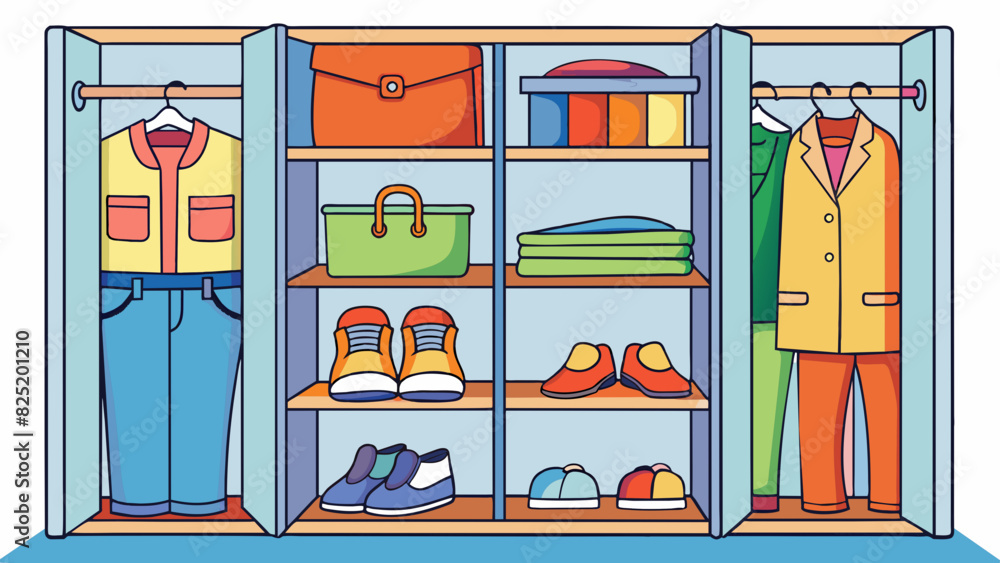 Poster an orderly closet with clothes hung by color shoes lined up neatly and accessories organized in labe