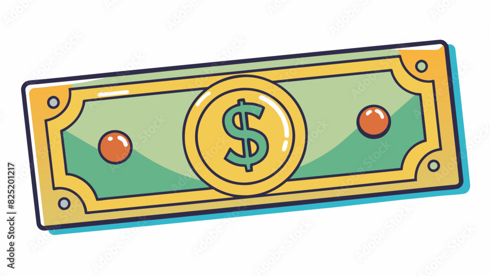 Poster Another illustration depicts a rectangular piece of paper with intricate designs and colors. It is crisp and clean and has a unique serial number. Cartoon Vector.