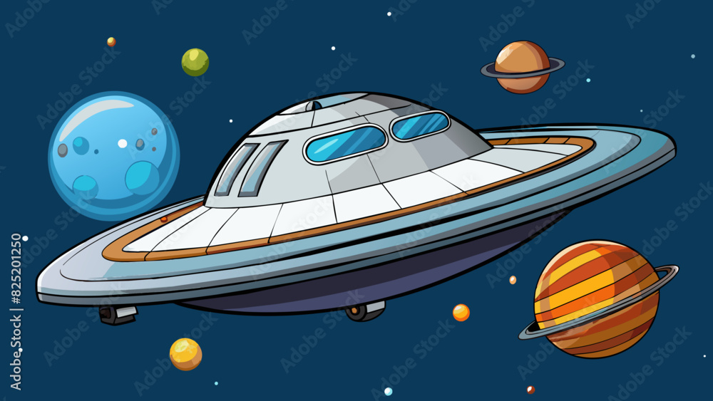 Poster an otherworldly spacecraft sleek and modern with polished metal hulls and glowing control panels. it