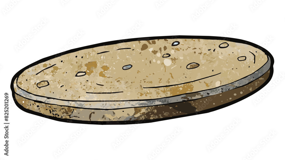 Aufkleber An ovalshaped object that is flat on one side and curved on the other. It has a rough textured surface and is made of a lightweight plastic material.. Cartoon Vector.