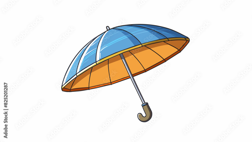 Aufkleber an umbrella this object has a circular shape with a collapsible metal or plastic frame. it has a han