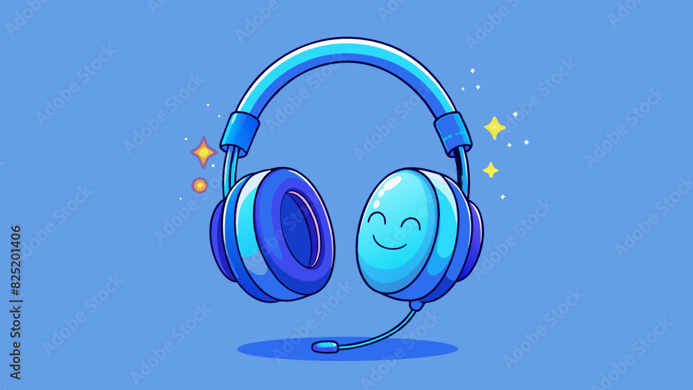 Poster a pair of headphones with glowing blue wires emitting a soft humming sound that makes the listener f