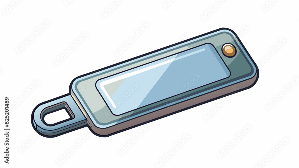 Poster A pass is a shiny metallic rectangle with a sleek smooth surface and a magnetic strip on one side. It is slightly curved at the edges and has a small. Cartoon Vector.